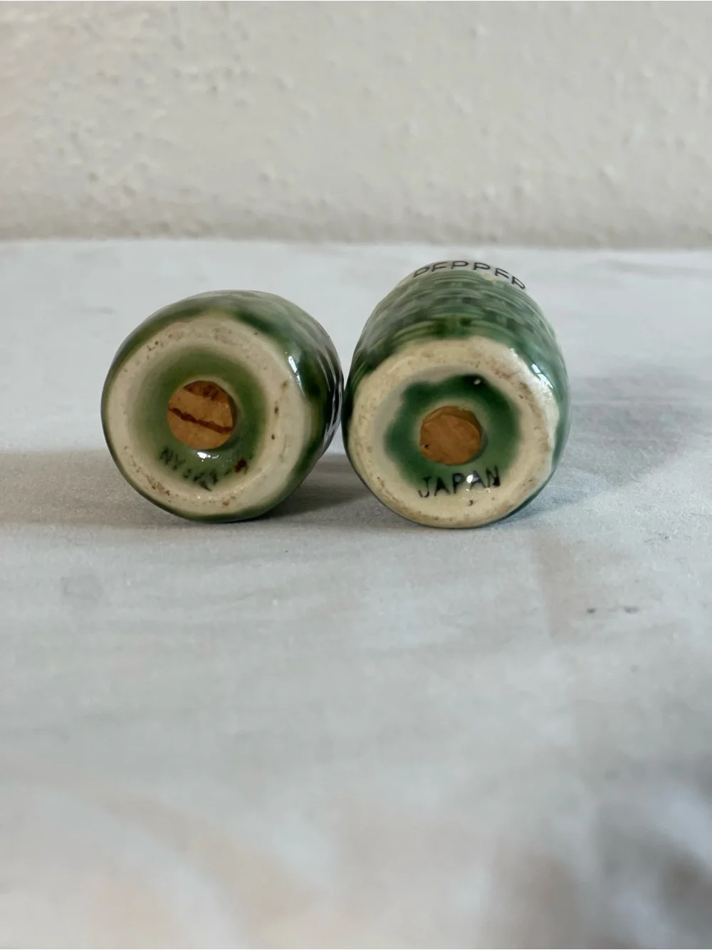 Vintage Green & Brown Salt and Pepper Shakers - Ceramic Home Accent